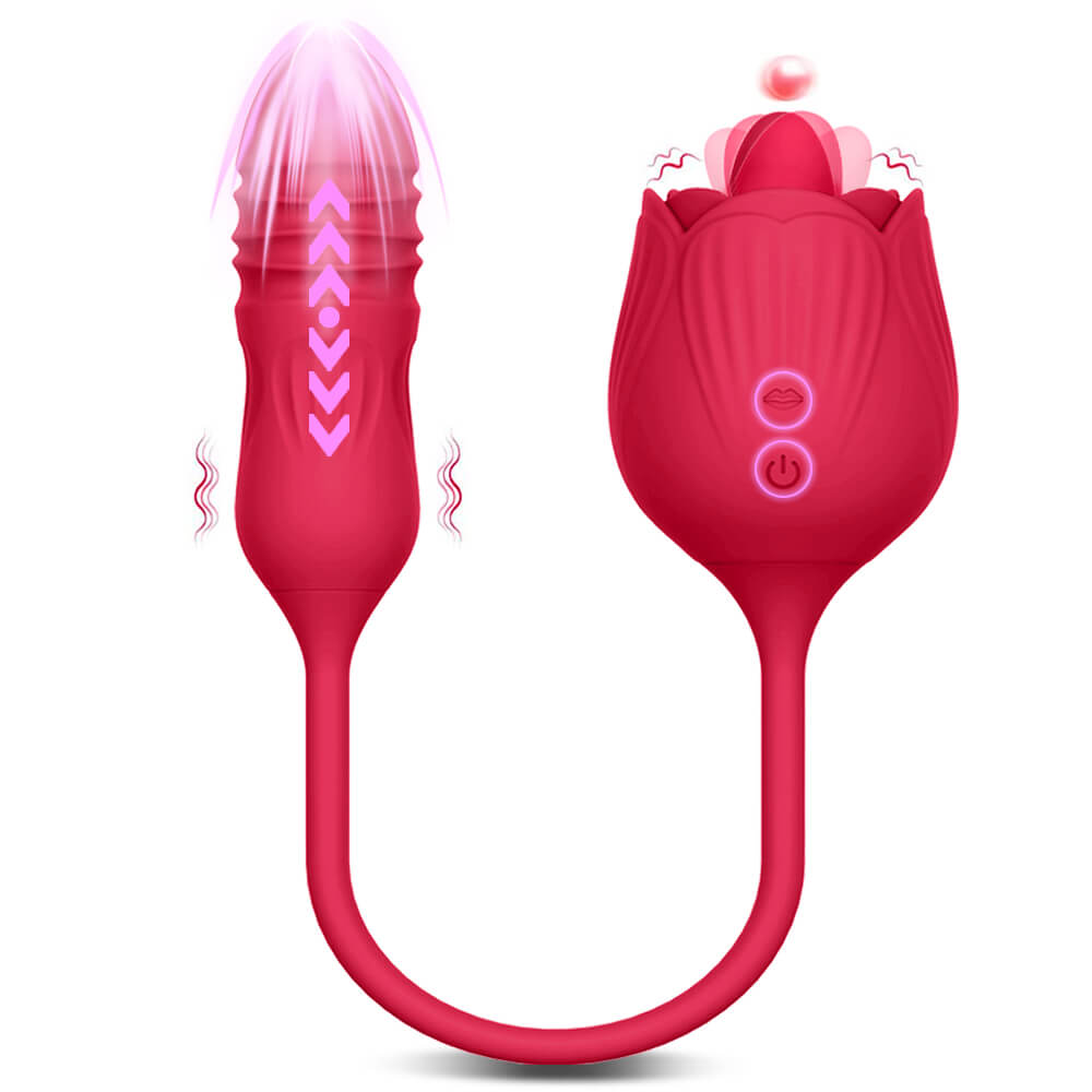 Thrusting Rose™ | Women Clitoris Stimulator Oral Tongue Licking With Dildo Vibrating